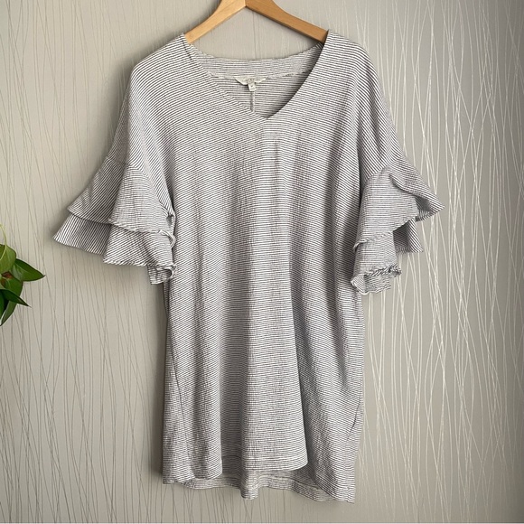 LUCKY BRAND Dress Women’s Medium Stripe Ruffle Bell Sleeve Knit Mini Shirt Dress - Picture 4 of 11